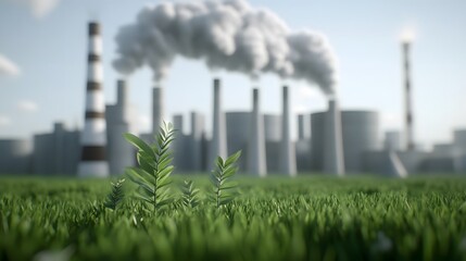 Smoke Emitting Factory Surrounded by Lush Greenery   Environmental Impact Concept