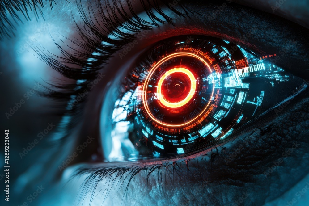 Aufkleber futuristic eye with digital elements and glowing patterns representing technology and vision