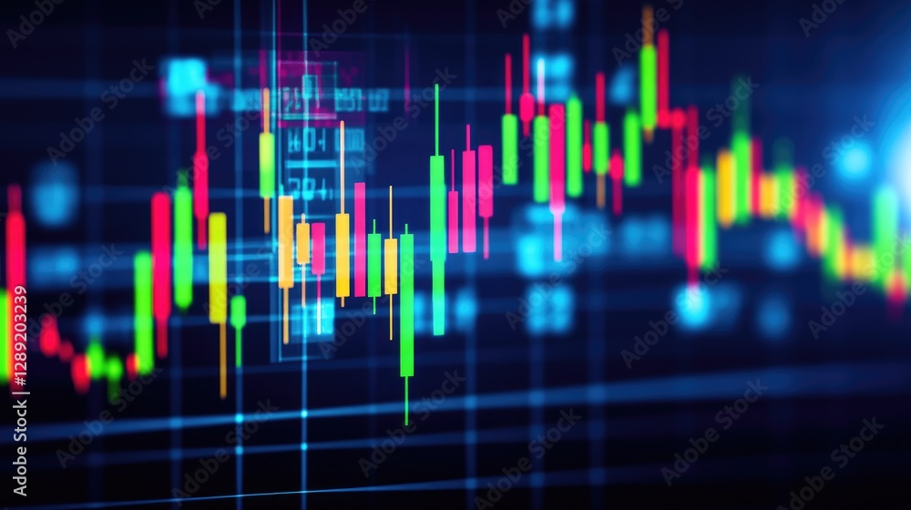 Poster a close-up of a financial graph showing sharp market fluctuations with green and red bars. the chart