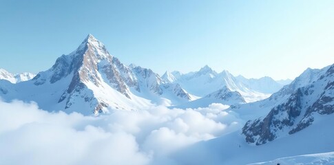 Obraz premium Snowy peaks reach for a pale blue sky in silence, snow, mountains, quiet