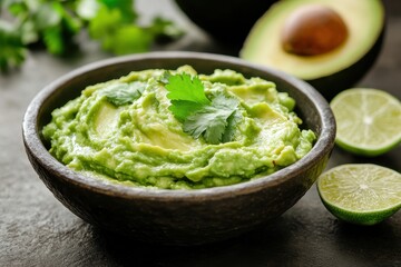 Fresh Avocado Dip with Cilantro and Lime in a Bowl: A Flavorful Vegetarian Mexican Sauce