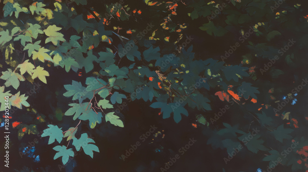 Poster nature inspired abstract maple texture with varied leaf colors and light play