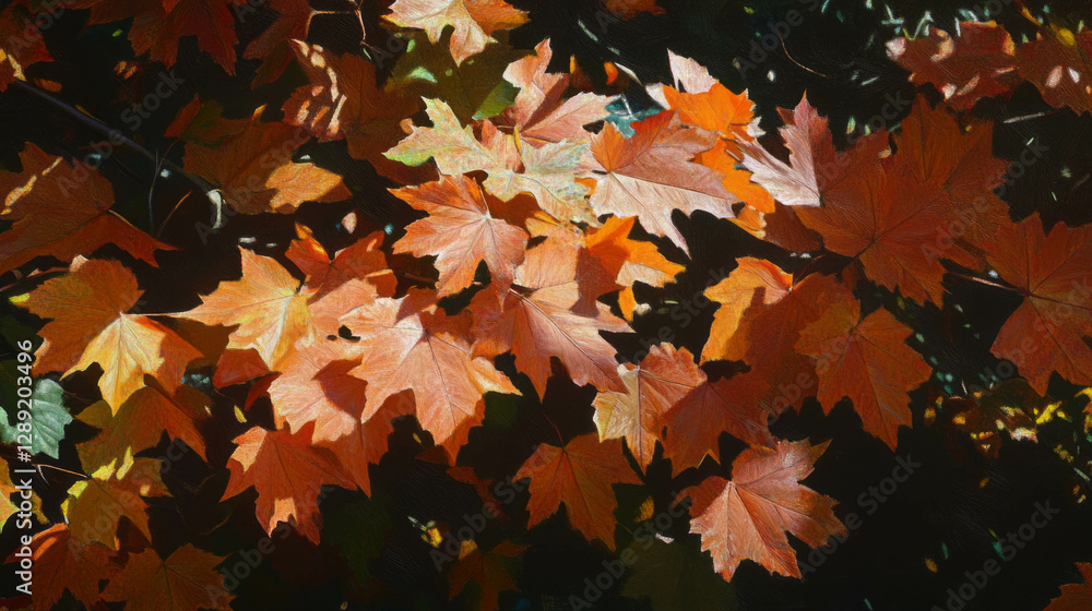 Poster vibrant autumn maple leaves with uneven color and light