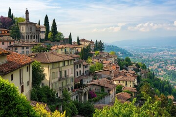 Obraz premium Discover Bergamo: A Stunning Medieval Town in Lombardy, Italy with Breathtaking Landmarks and Hilltop Architecture