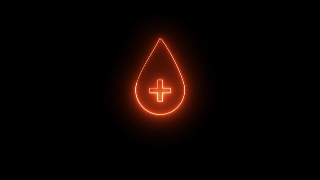 Blood donation concept, blood transfusion. Blood drop animated on black background.