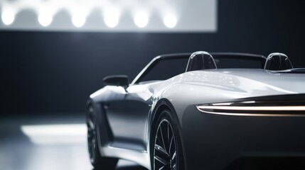A car showroom showcasing electric luxury convertibles. Featuring freedom and elegance