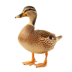 Female mallard duck isolated on white background.