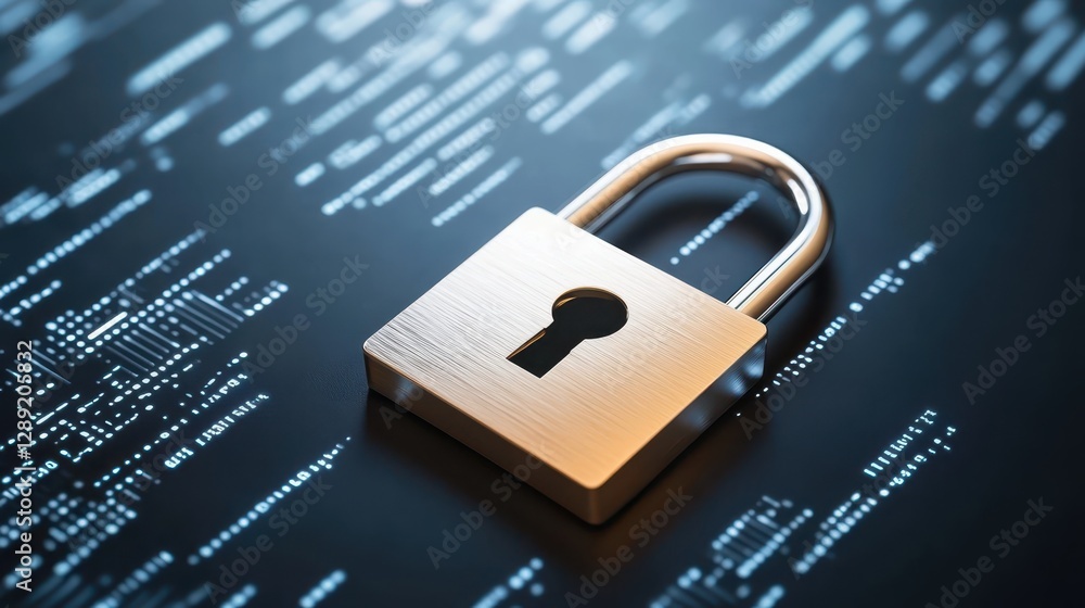 Aufkleber silver padlock secures digital binary code, symbol of cybersecurity, data protection, and access con