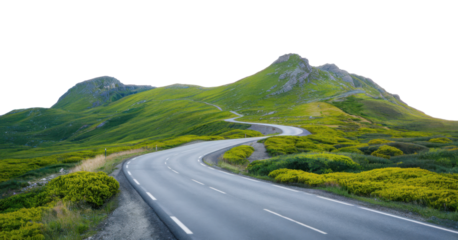 Curvy mountain road with greenery, cut out
