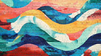 Obraz premium Abstract wave pattern painted on a brick wall. Vibrant Street Graffiti Wall. Illustration