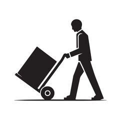 man pushing a handtruck silhouette vector illustration