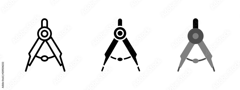 Poster drawing compass icon. geometry and measurement tool symbol. precision drafting vector illustration. 