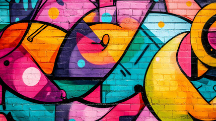 Bright graffiti wall textured background wallpaper design. vivid neon color palette. urban street art print. Vibrant Street Graffiti Wall. Illustration