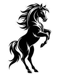Majestic Rearing Horse Silhouette – Powerful Black and White Stallion Illustration.