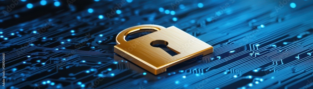 Poster enhancing circuit security, padlock symbolizes network protection, data encryption, and access contr