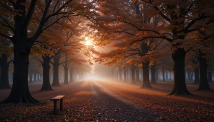 The Beauty of Nature in Autumn Background with Golden Leaves Vibrant Trees Warm Sunlight Falling Foliage and Peaceful Fall Landscape Perfect for Seasonal Wallpaper and Scenic Outdoor View with Crisp 