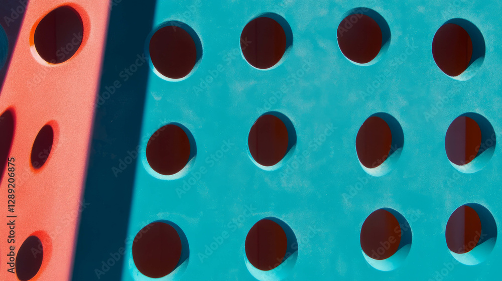Poster abstract design of offset circular holes on vibrant colored plastic surface
