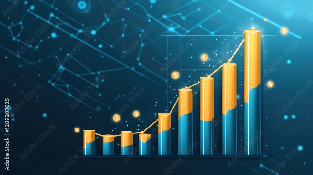 Poster a colorful d bar chart with bars extending from a transparent base, illustrating an increase in prof