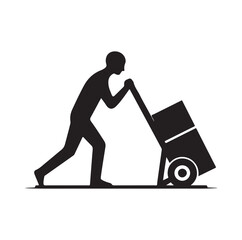 man pushing a handtruck silhouette vector illustration