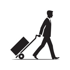 man pushing a handtruck silhouette vector illustration