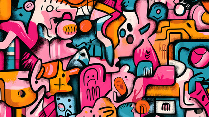 Colorful graffiti wall with soft gradients, blending pastel colors with street art symbols and abstract patterns. Vibrant Street Graffiti Wall. Illustration