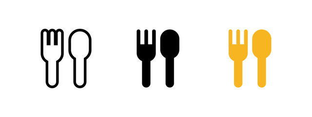 Restaurant symbol icon. Fork and spoon dining sign. Food service vector illustration. Cutlery pictogram representing meal, cafe and kitchen essentials. Classic serving utensils for eating and dining.