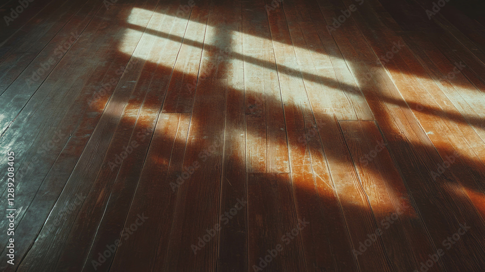 Poster rustic wooden floor with dramatic shadows and deep stain texture - perfect for interior design conce
