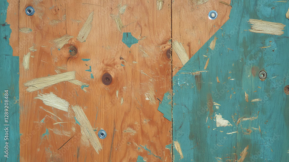 Poster Rustic osb texture with embedded screws and weathered metal surface for design projects