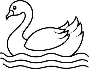 Swan floating on water line drawing vector illustration 