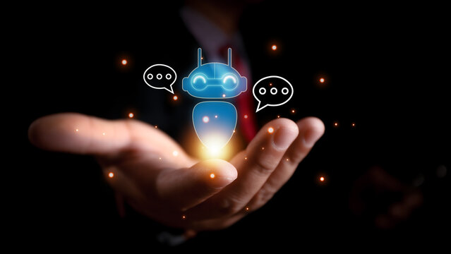 AI generates business communication and the development of chatbot digital technology, Artificial intelligence open for chat customers, concept of command prompt information, smart robot conversation