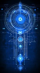 Blue tech interface, digital circuits, dark background, futuristic design, wallpaper