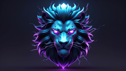 Powerful blue and purple lion head design with glowing eyes and electric effects