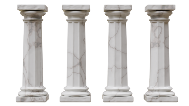 Pedestals isolated on white, transparent. Four pillars columns ancient Greek architecture
