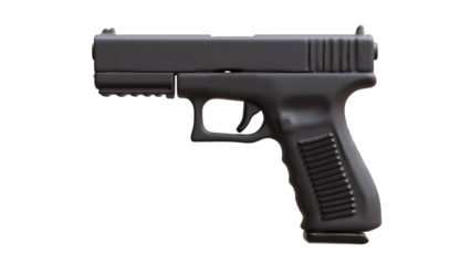 Gun pistol isolated on white, transparent. Handgun weapon side view