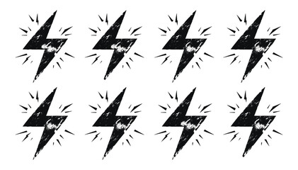 Vector lightning bolt symbol stamp, distressed grunge texture, isolated on transparent background, electric strike graphic, power energy, grunge style, dynamic icon, symbol, bold design