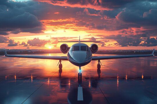 A Learjet 60 on a runway, sleek and modern, aviation theme