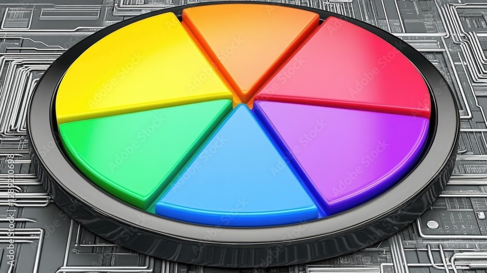 Poster a detailed d pie chart in vibrant colors, with each slice separated to highlight different business 