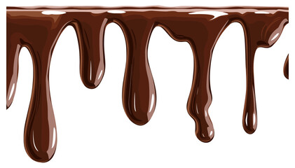 Melted chocolate drip, brown cocoa, flowing liquid chocolate, smooth texture, transparent background, food art, sweet treat, dessert decoration, chocolate splash