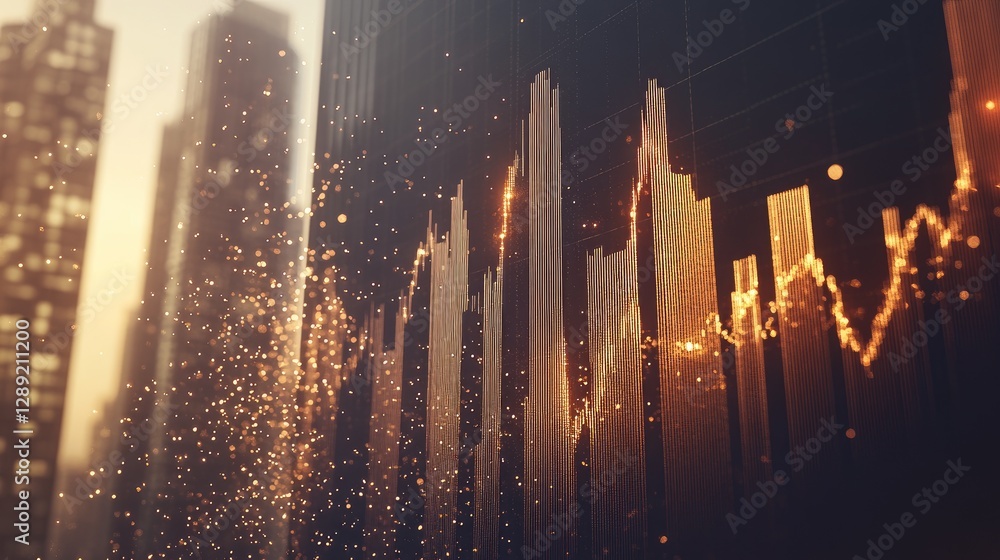 Poster a dynamic d bar chart with bold, shiny bars in blue and red, representing contrasting data trends. t