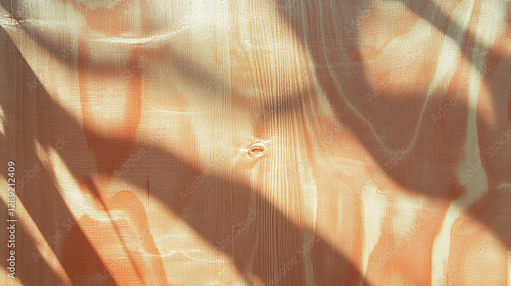 Poster Smooth varnished plywood texture with light and shadow patterns