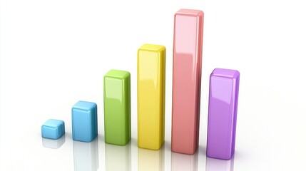 A futuristic D bar chart with tall, colorful bars emerging from a transparent grid. The bars represent financial growth, with reflections on a glossy surface below.