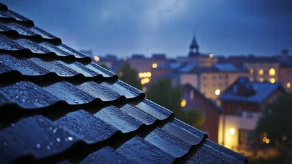 Stormy Night Roof Tiles View of Town - Powered by Adobe