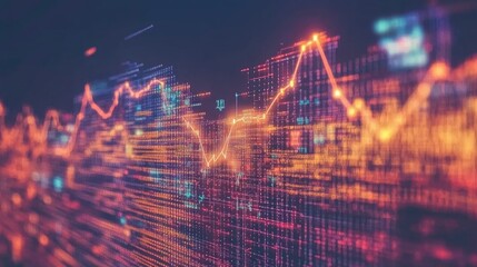 Fototapeta premium A futuristic D pie chart with metallic segments, spinning in mid-air over a dark background with digital lines and light beams, illustrating advanced data analytics.