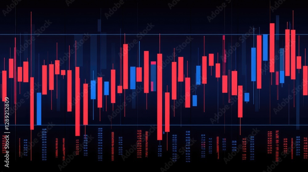 Aufkleber a futuristic stock market graph with neon lines showing market fluctuations. the background includes