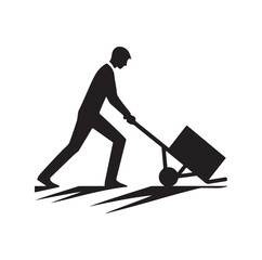 man pushing a handtruck silhouette vector illustration