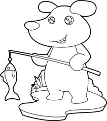 Dog Fisher Fishing rod Fishing Animal Vector Graphic Art Illustration