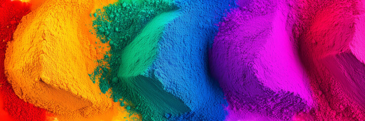 Multicolored dry paints pigments. Background of bright dry paints sprinkled on the surface. Red, yellow, green, blue, violet, orange, purple.