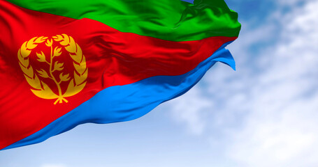 Eritrea national flag waving on a clear day