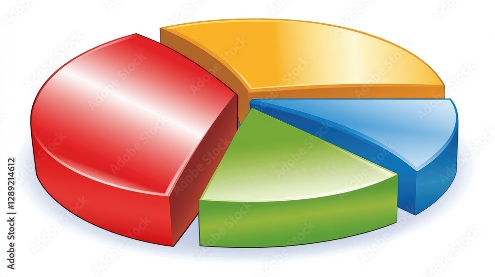 Poster a modern d pie chart with shiny, transparent slices in vivid colors, floating in space. each slice r