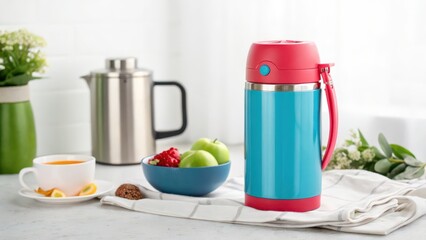 Teal Insulated Water Bottle with Red Accents on White Background